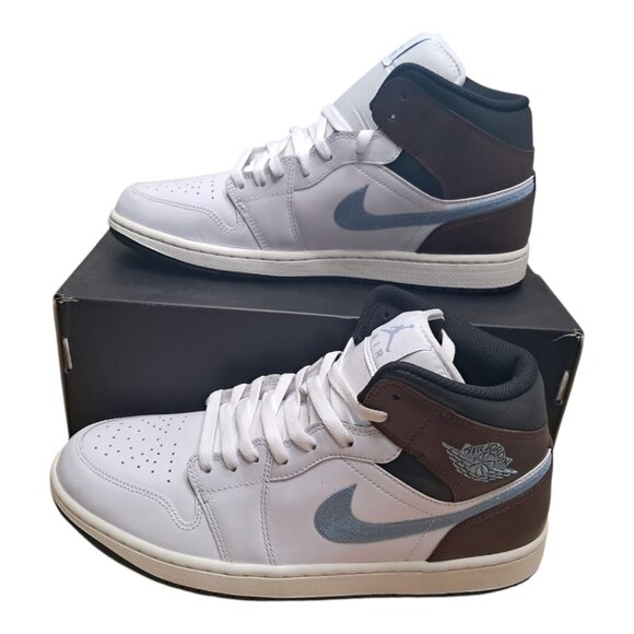 New Jordan Nike Air 1 Mid SE Men's Shoes White/Light Blue/Brown - Size : 11.5 US - Picture 10 of 15